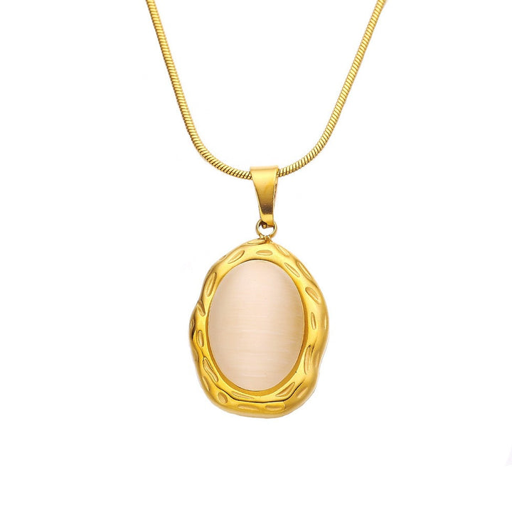 18K Gold Vintage Pattern Cat's Eye Pendant Necklace - Light Luxury Elegant Snake Chain Choker