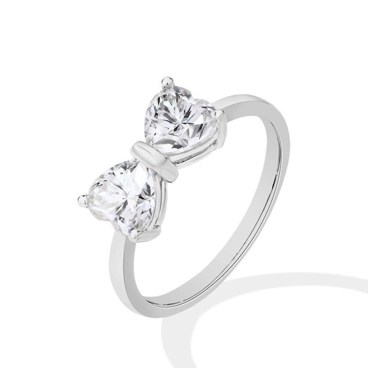 18K Gold / 18K White Gold Double Stone Bow Ring Minimal & Elegant Fine Jewelry Design