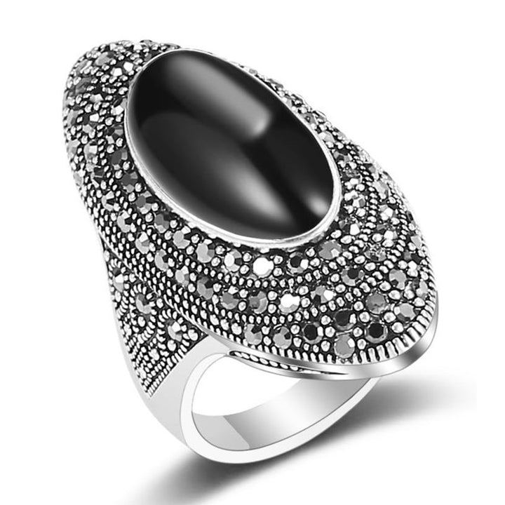 Black Onyx Silver Diamond Ring