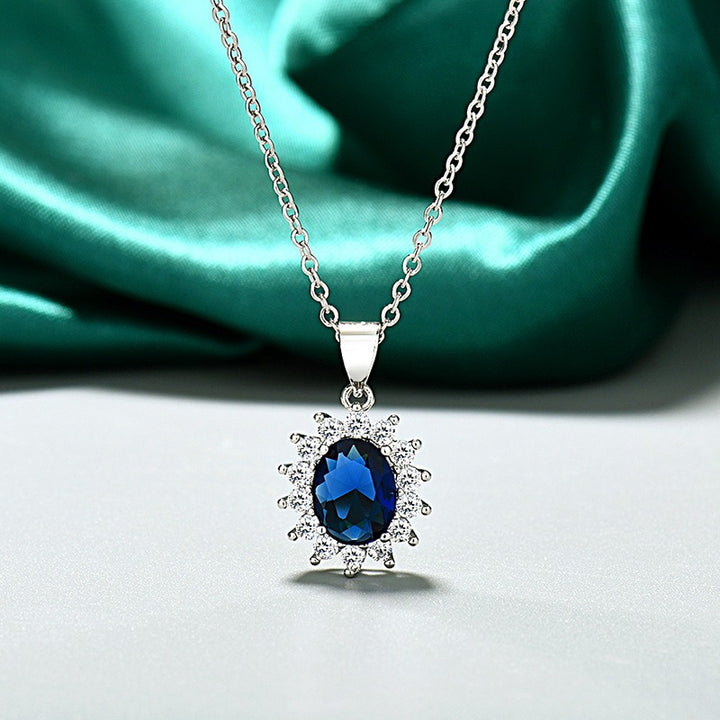 Colored Gem Sunflower Pendant Necklace Silver-Plated Full-Diamond Light Luxury Choker