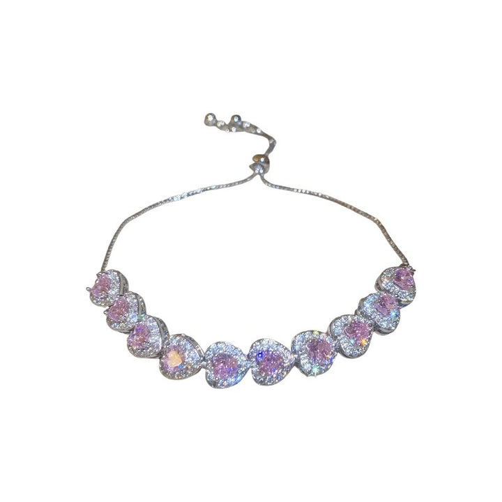 Multi-Color Heart-Shaped Full-Diamond Adjustable Bracelet
