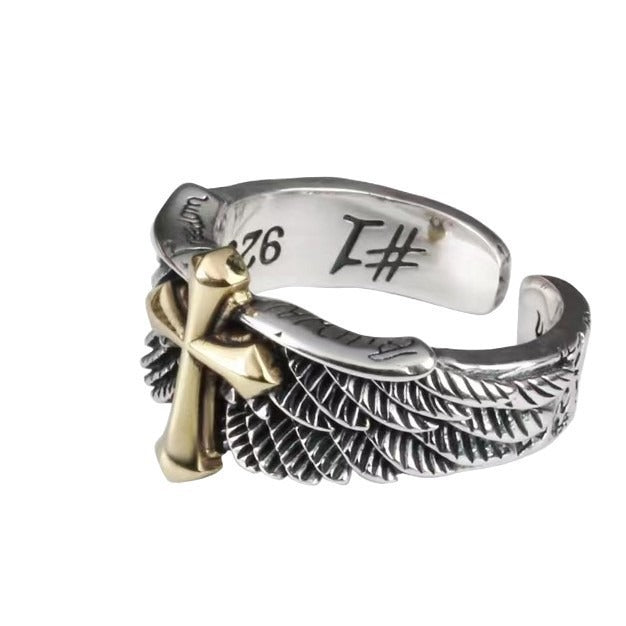 Vintage style cross winged open ring