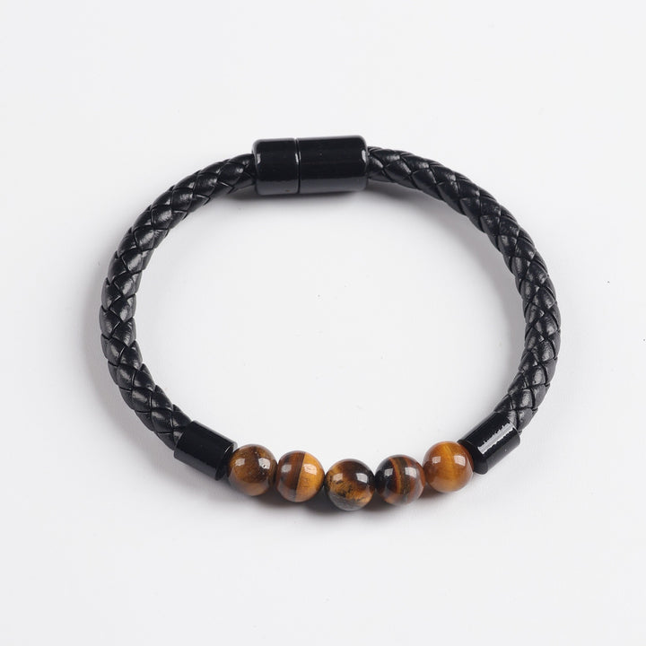 Natural Tiger's Eye Leather Bracelet | A Symbol of Strength, Focus & Protection