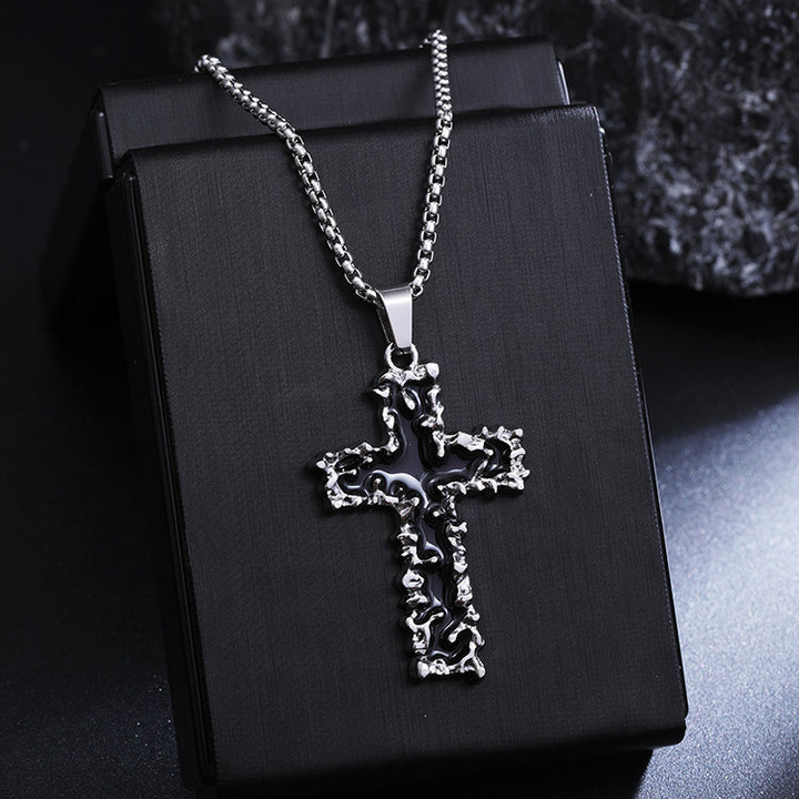 Thorn Textured Multi-Color Cross Necklace