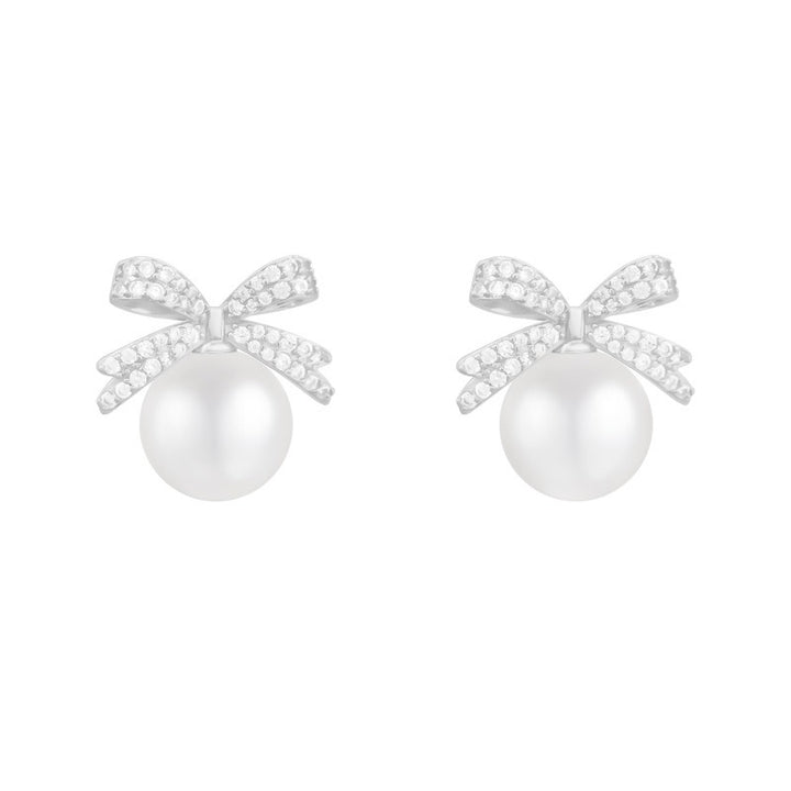 Luxury Pearl & Diamond Bow Stud Earrings | Elegant Sparkle for Everyday & Special Moments