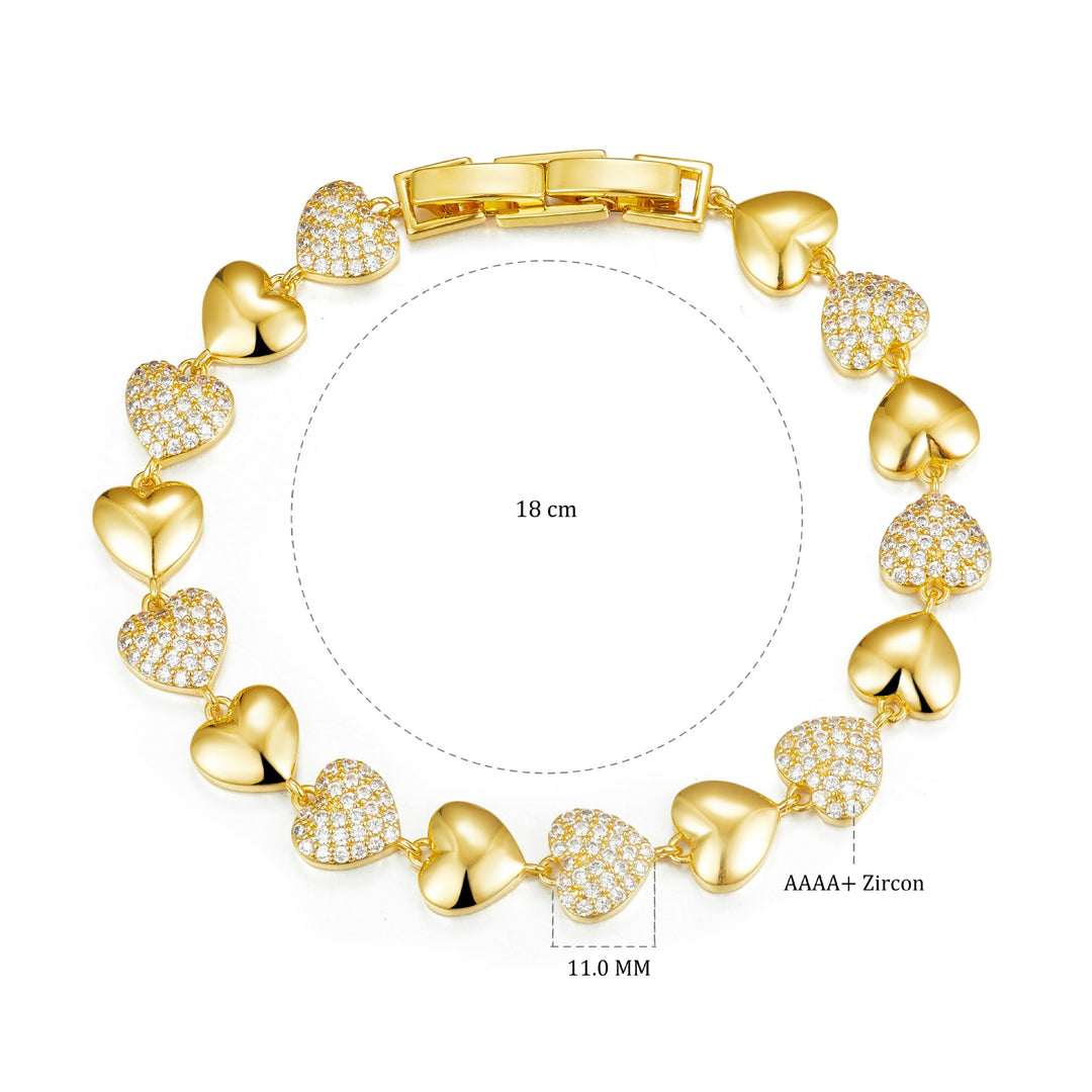 18K Gold Plated Heart Bracelet | AAAA+ Zircon | Elegant Everyday Jewelry