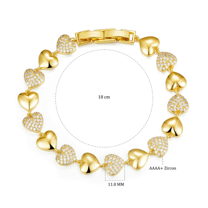 18K Gold Plated Heart Bracelet | AAAA+ Zircon | Elegant Everyday Jewelry