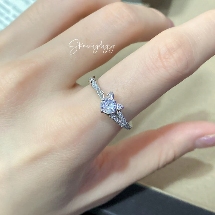 Moissanite White Gold Ring with Bow Design | Brilliant & Romantic Statement Ring