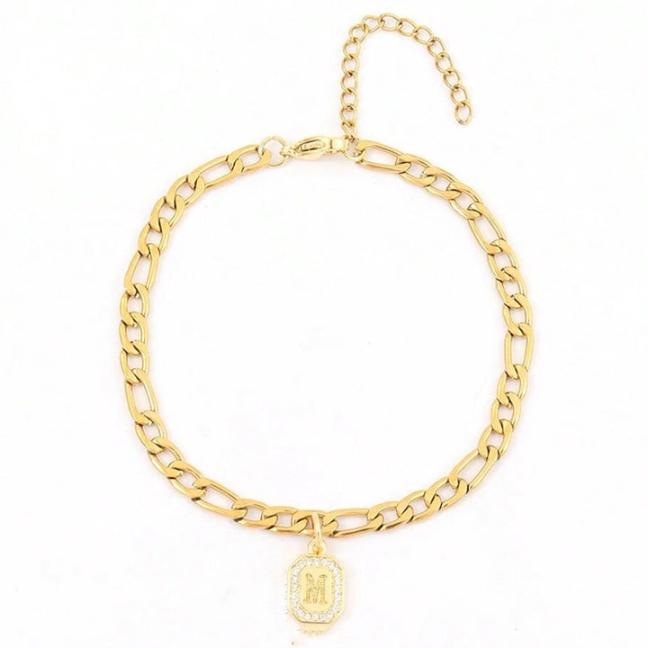 26-Letter Diamond-Inlaid Tag Bracelet (Gold Version)