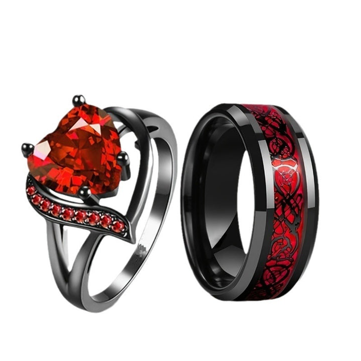 Vintage Dragon Pattern Couple Rings Black-Plated Alloy Gemstone Bands（Free shipping on a pair of rings）