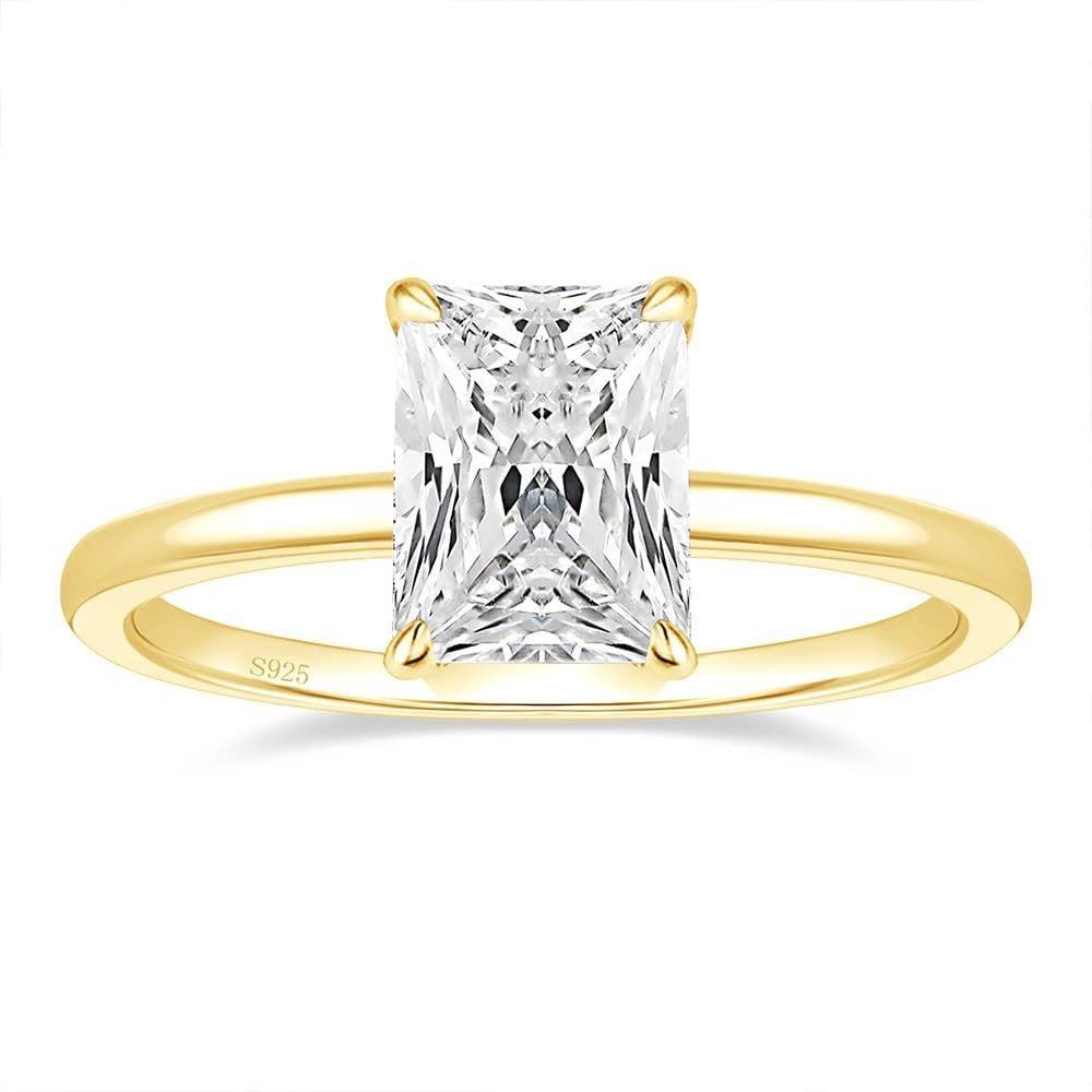 Light Luxury Square Center Stone Ring - Gold/Silver Two-Color Women's Engagement Diamond Ring
