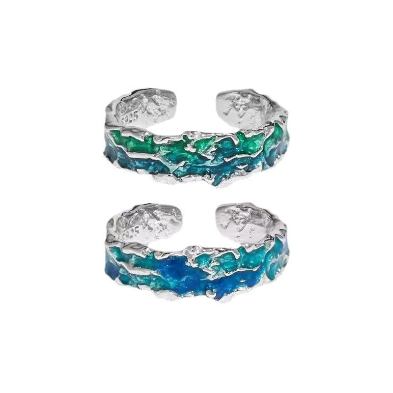 Seashore Sparkle Sterling Silver Enamel Open Ring（Free shipping on orders of two or more items）