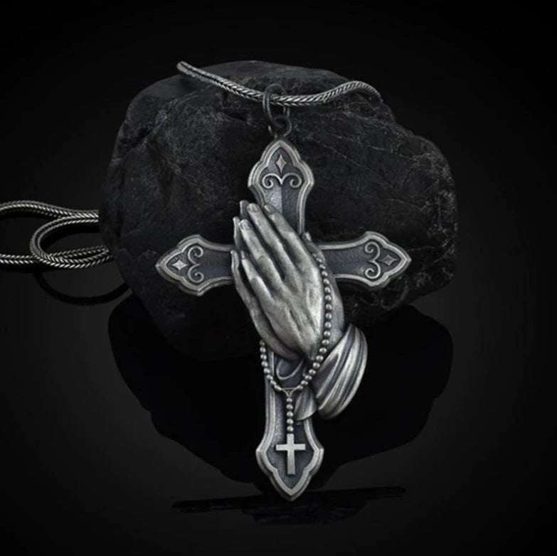 Vintage Praying Hands Cross Necklace