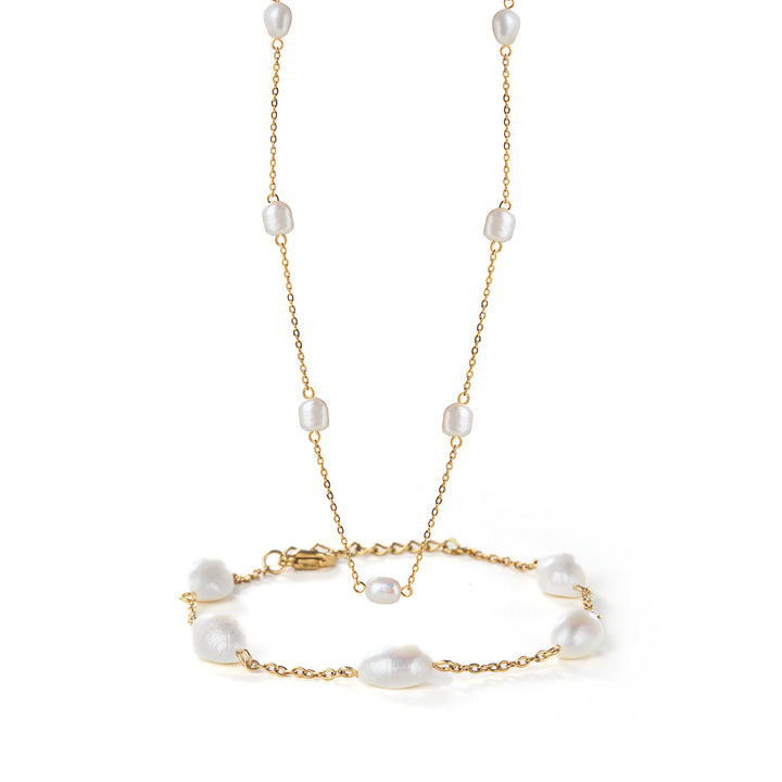 Baroque Pearl Gold 18K Gold Freshwater Pearl Bracelet & Necklace Set