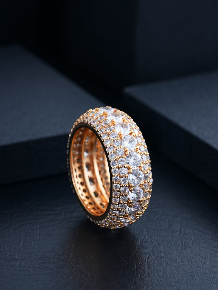 Light Luxury Full-Diamond Wide Band Ring - Gold/Silver Two-Color Band
