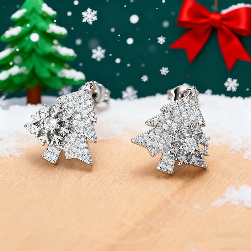 Christmas-Themed Christmas Tree Snowflake Earrings - Gold/Silver Two-Color Women's Festival Light Luxury Accessory