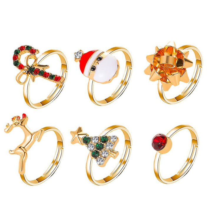 Christmas-Themed Open Ring Sets - Multi-Element Women's Festival Sweet-Style Accessory