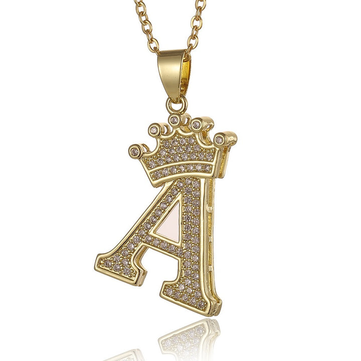 26 Letters Optional Crown Diamond-Encrusted Necklace - Gold/Silver Two-Color Unisex Personalized Light Luxury Accessory