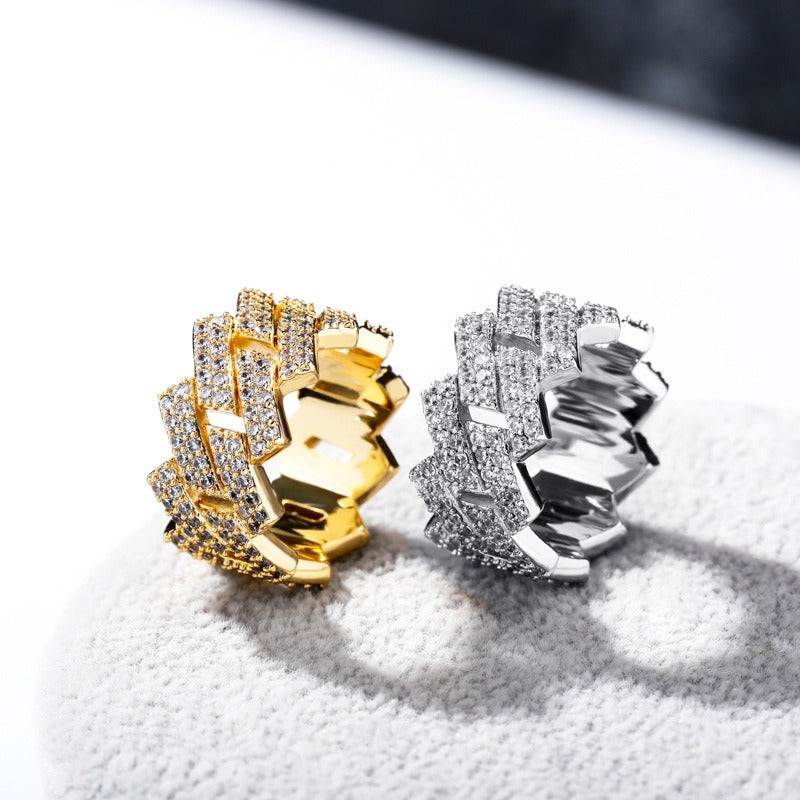 Braided Pattern Full Diamond Ring - Gold/Silver Two-Color Light Luxury Personalized Accessory