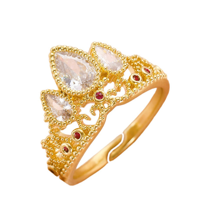 Princess-Style Crown Diamond-Encrusted Ring - Gold & Silver Two-Color Women's Light Luxury Gorgeous Accessory