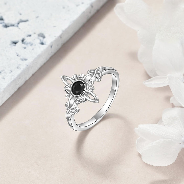 Vintage Pattern Black Gem Silver Ring - Women's Light Luxury Elegant Personalized Ring, Artistic Fashion Accessory