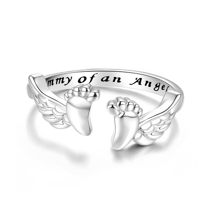 "Footprints of an Angel" Memorial Ring - Women's Silver Open Ring, Personalized Emotional Fashion Accessory
