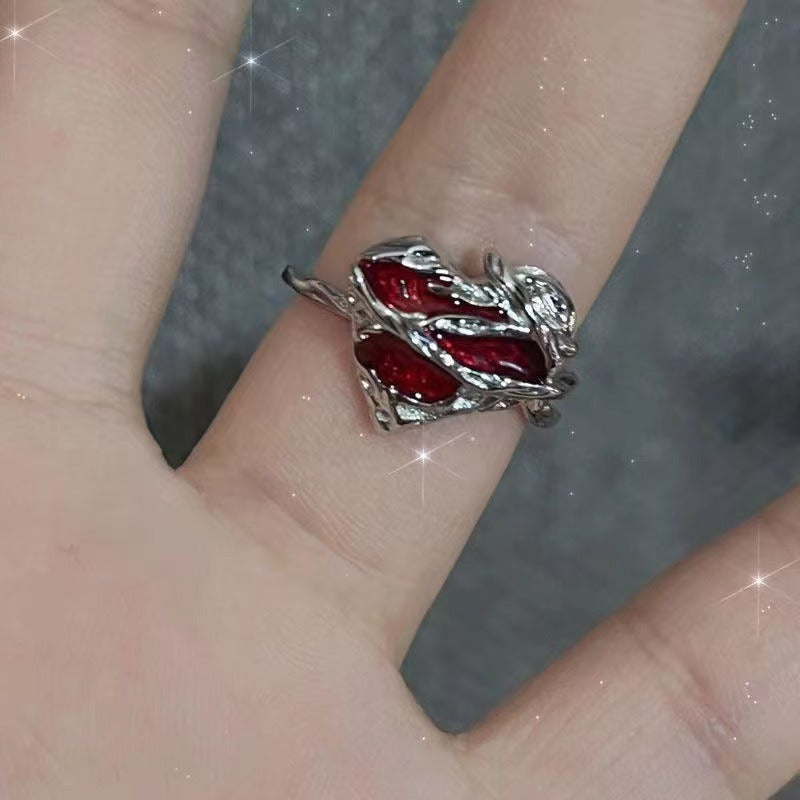 Gothic Dark Red & Black Open Ring - Multi-Style (Thorn/Butterfly/Star) Statement Band