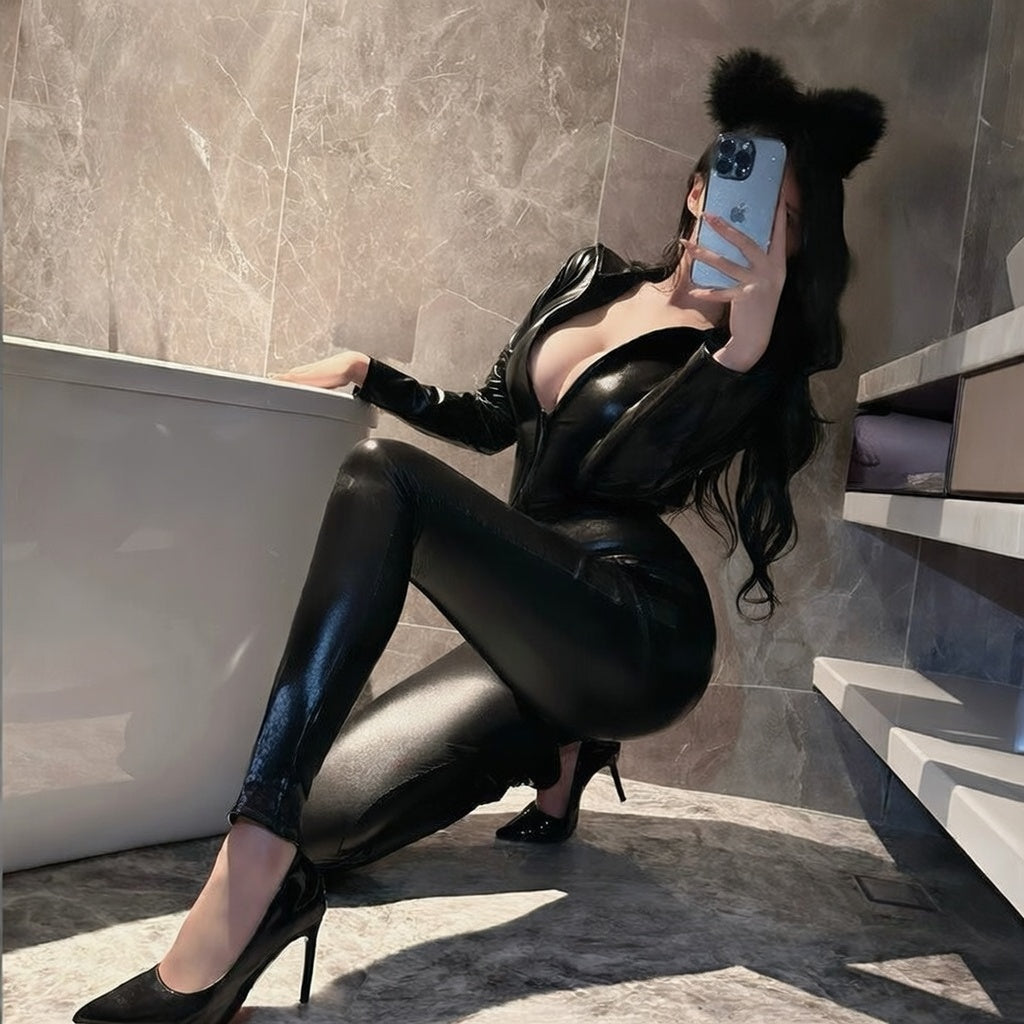 Glossy Black Patent Leather Catsuit