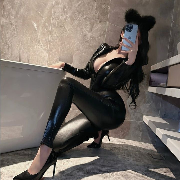 Glossy Black Patent Leather Catsuit