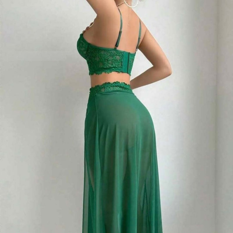 Crystal Strap Lace Two-Piece Set