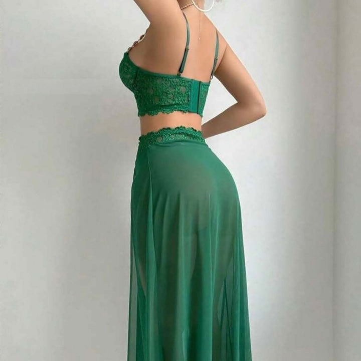 Crystal Strap Lace Two-Piece Set