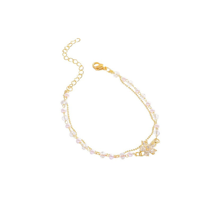 Gilded Flower Whisper 18K Gold Pearl & Crystal Double-Layer Bracelet
