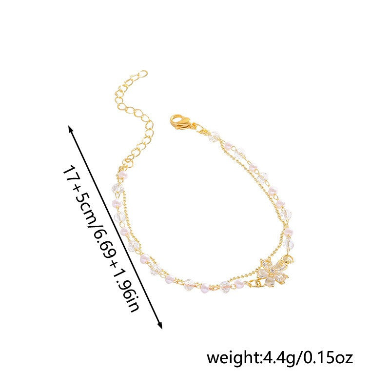 Gilded Flower Whisper 18K Gold Pearl & Crystal Double-Layer Bracelet