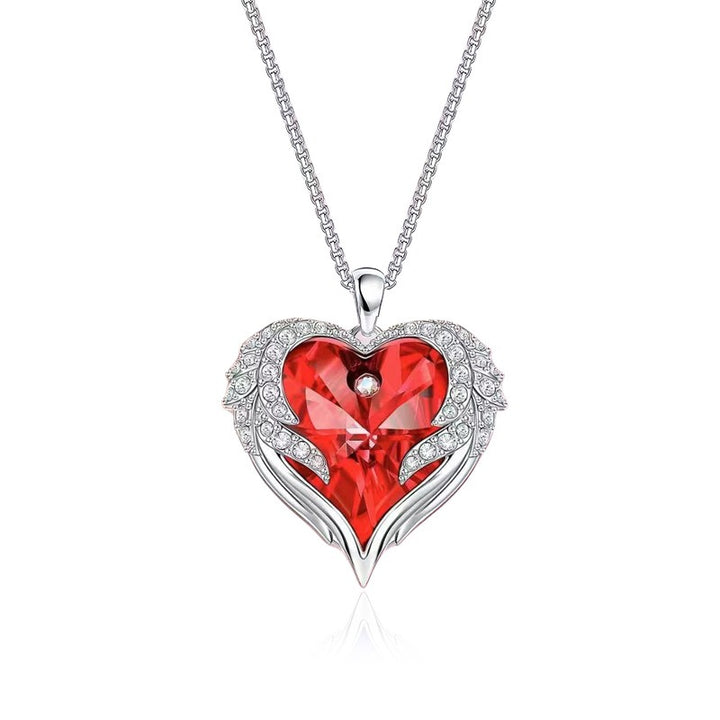 Angel Wing Heart Crystal Necklace | Multicolor Gem | Meaningful Gift for Her