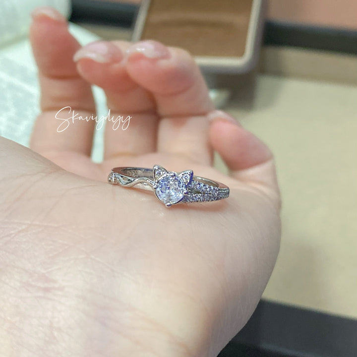 Moissanite White Gold Ring with Bow Design | Brilliant & Romantic Statement Ring
