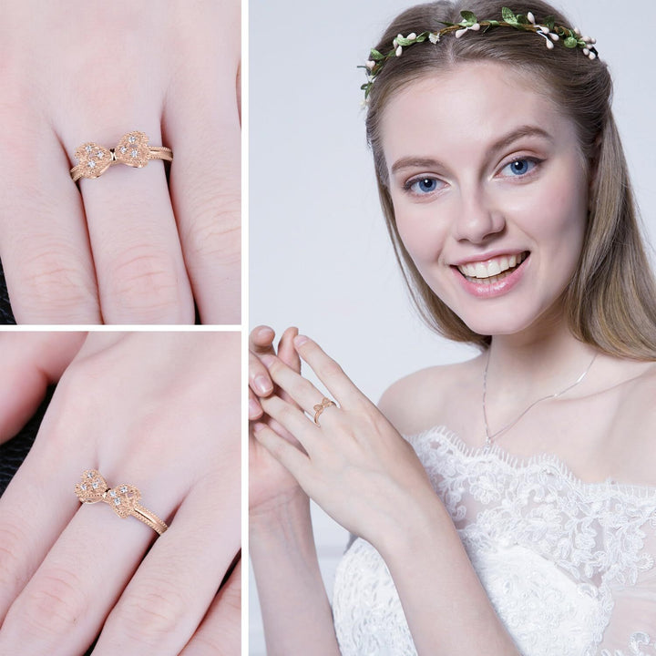 S925 Sterling Silver Bow Ring | Sparkling Pavé Design · 3 Colors Available