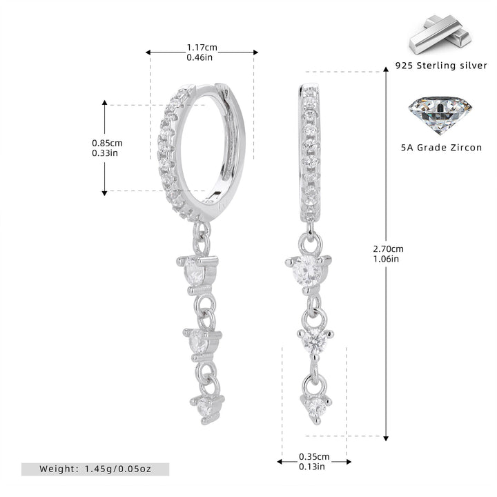 Sterling Silver Minimalist Long Diamond Drop Earrings (2 PCS)
