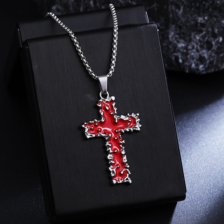 Thorn Textured Multi-Color Cross Necklace