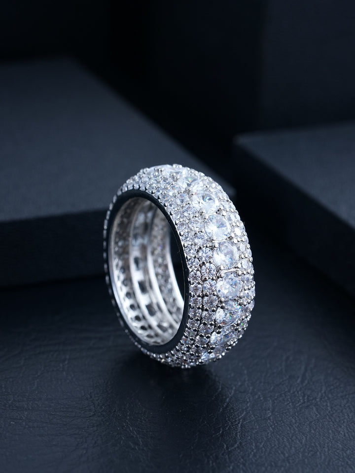 Light Luxury Full-Diamond Wide Band Ring - Gold/Silver Two-Color Band
