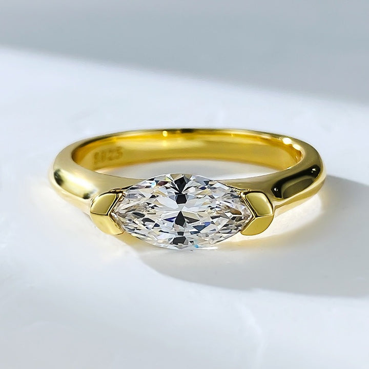 “Enduring Brilliance” Marquise-Cut Minimalist Ring | Gold / Platinum Tone