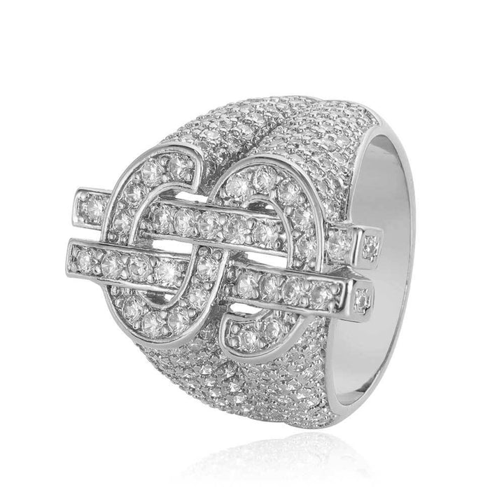 Dollar Sign Full Diamond Personality Ring (Gold/Silver Version)
