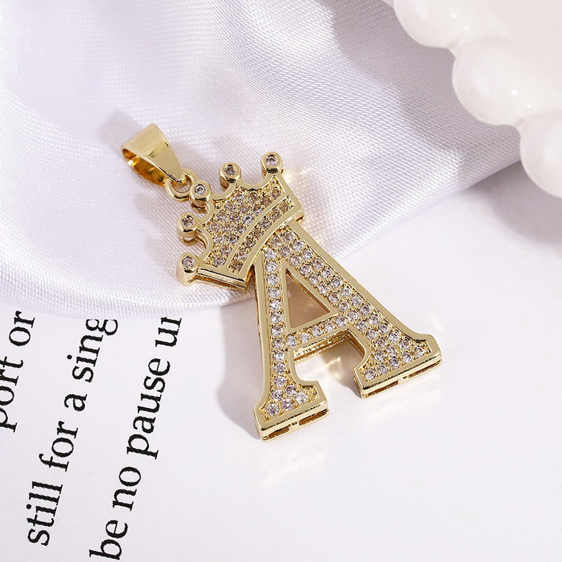 26 Letters Optional Crown Diamond-Encrusted Necklace - Gold/Silver Two-Color Unisex Personalized Light Luxury Accessory