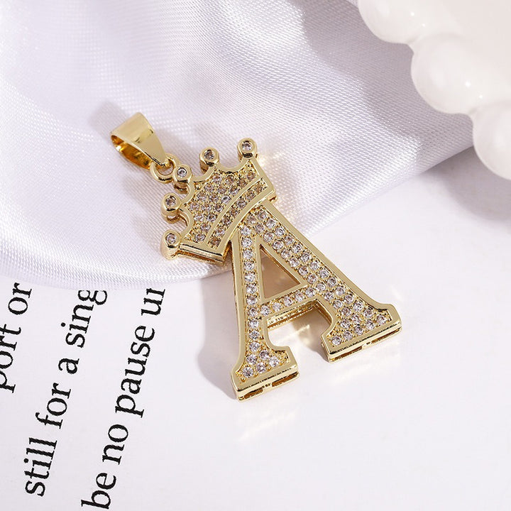 26 Letters Optional Crown Diamond-Encrusted Necklace - Gold/Silver Two-Color Unisex Personalized Light Luxury Accessory