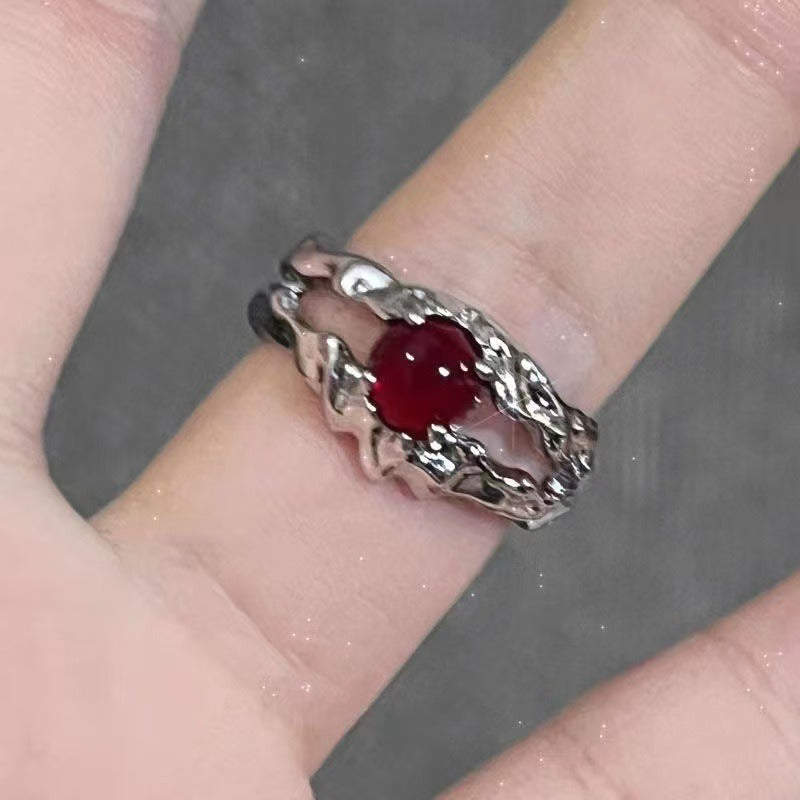 Gothic Dark Red & Black Open Ring - Multi-Style (Thorn/Butterfly/Star) Statement Band