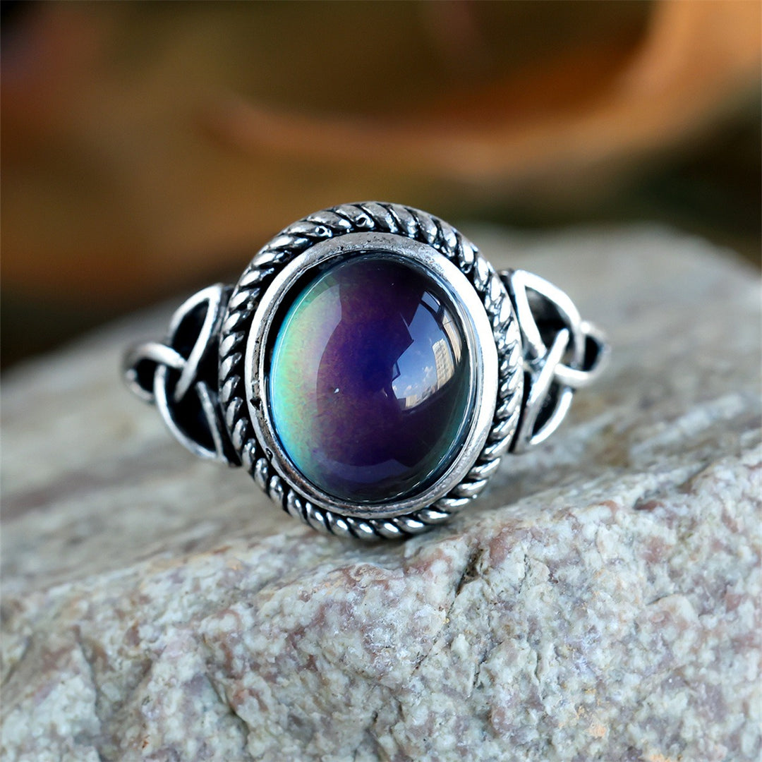 S925 Silver Vintage Antique Blue Glass Celtic Knot Ring