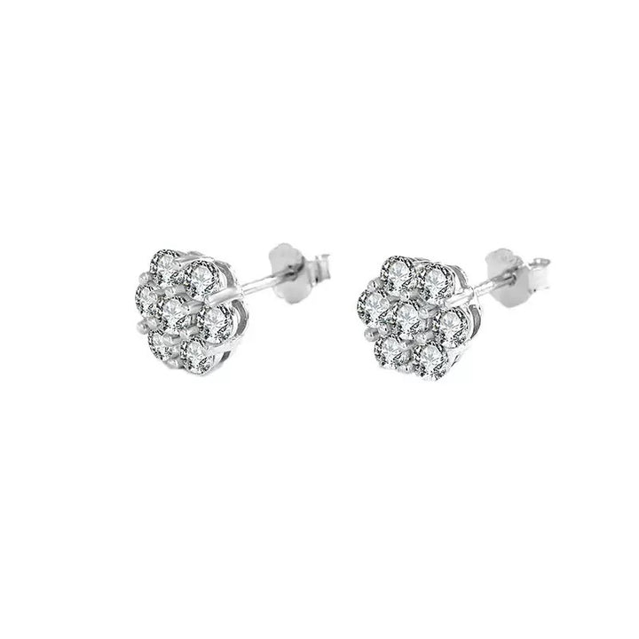 Classic Floral Moissanite Stud Earrings | D Color VVS1 | 18K Gold / Platinum Plated | Timeless Luxury