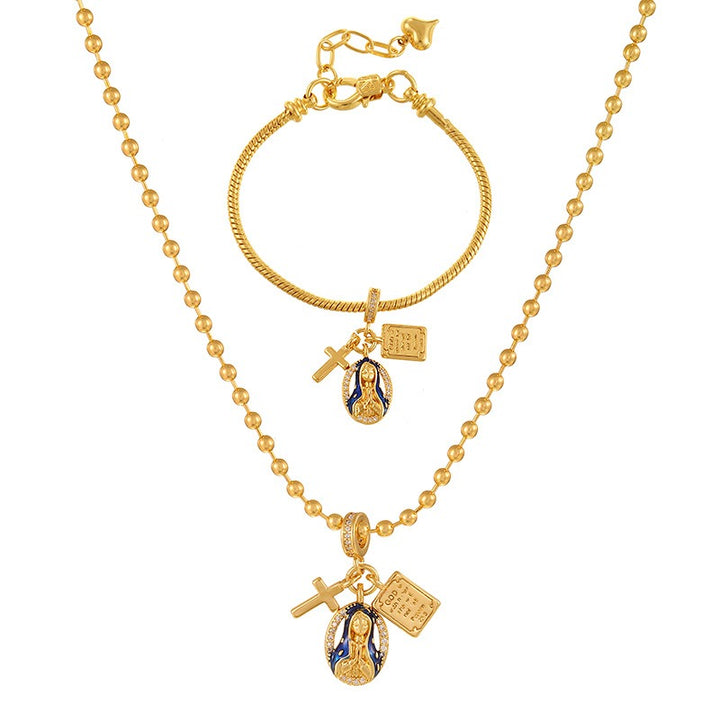 18K Gold-Color Diamond Necklace & Bracelet Two-Piece Set