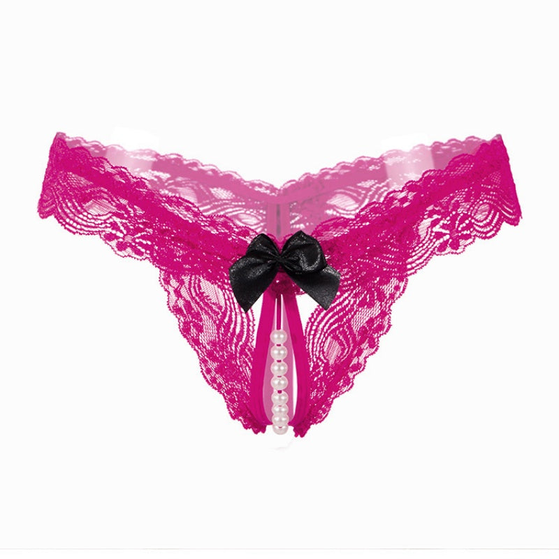 Sexy Pearl Bow Open Crotch Panty