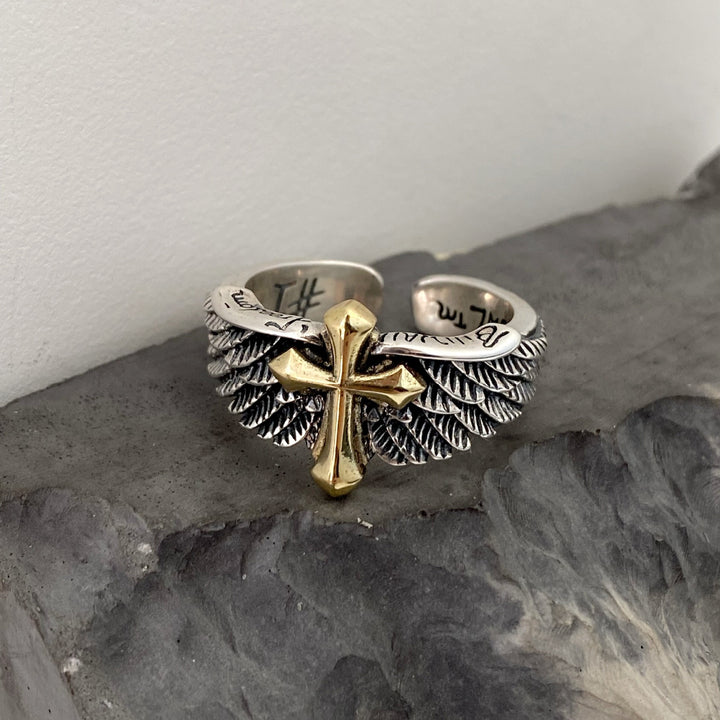 Vintage style cross winged open ring