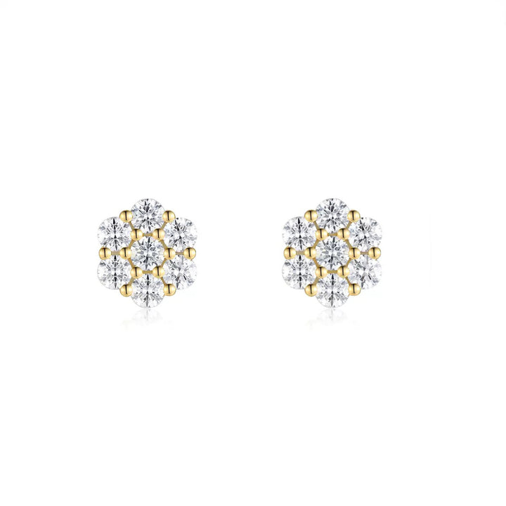Classic Floral Moissanite Stud Earrings | D Color VVS1 | 18K Gold / Platinum Plated | Timeless Luxury